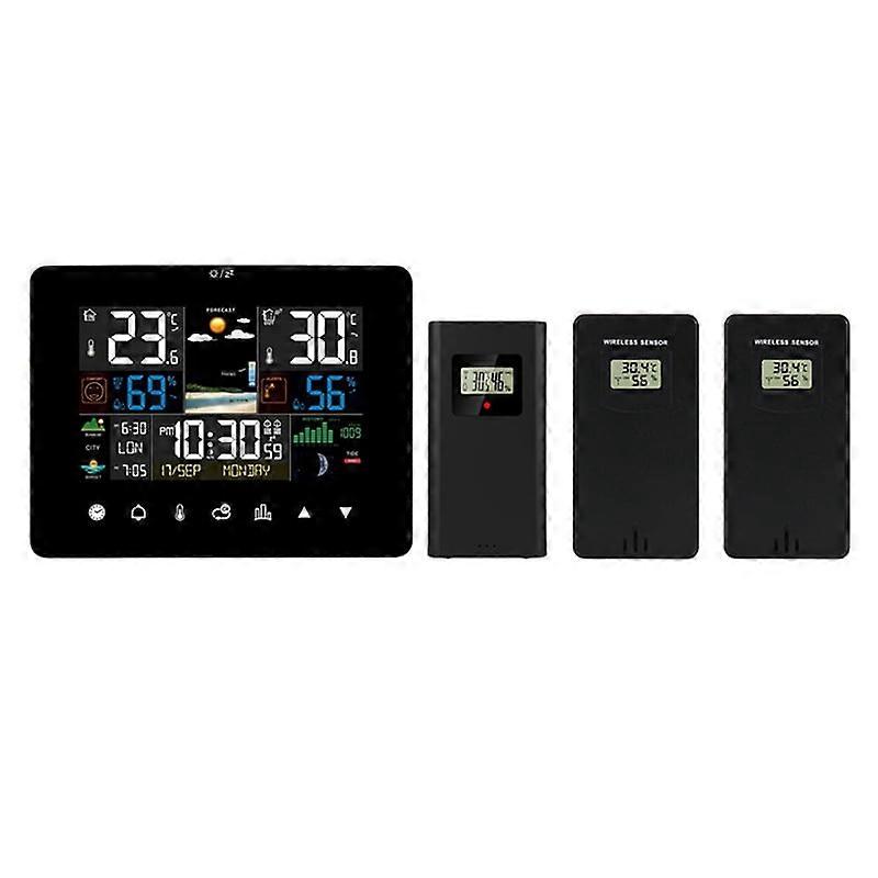 Weather Station Multi-Function Alarm Clock Thermometer Hygrometer Touch Screen Operation with 3 Sensor