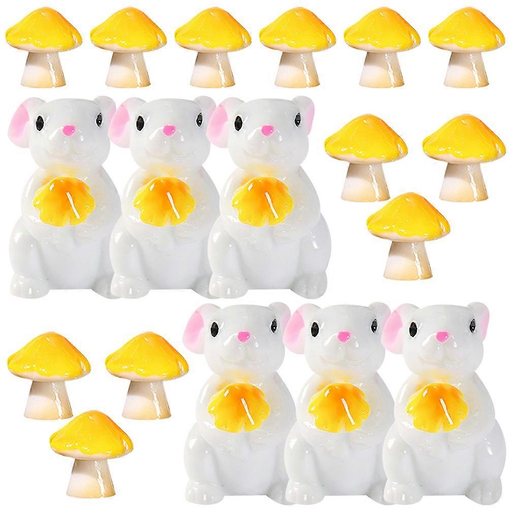 Rabbit Ornaments Miniature Bunny and Mushroom Figurine for Decor 4Sets