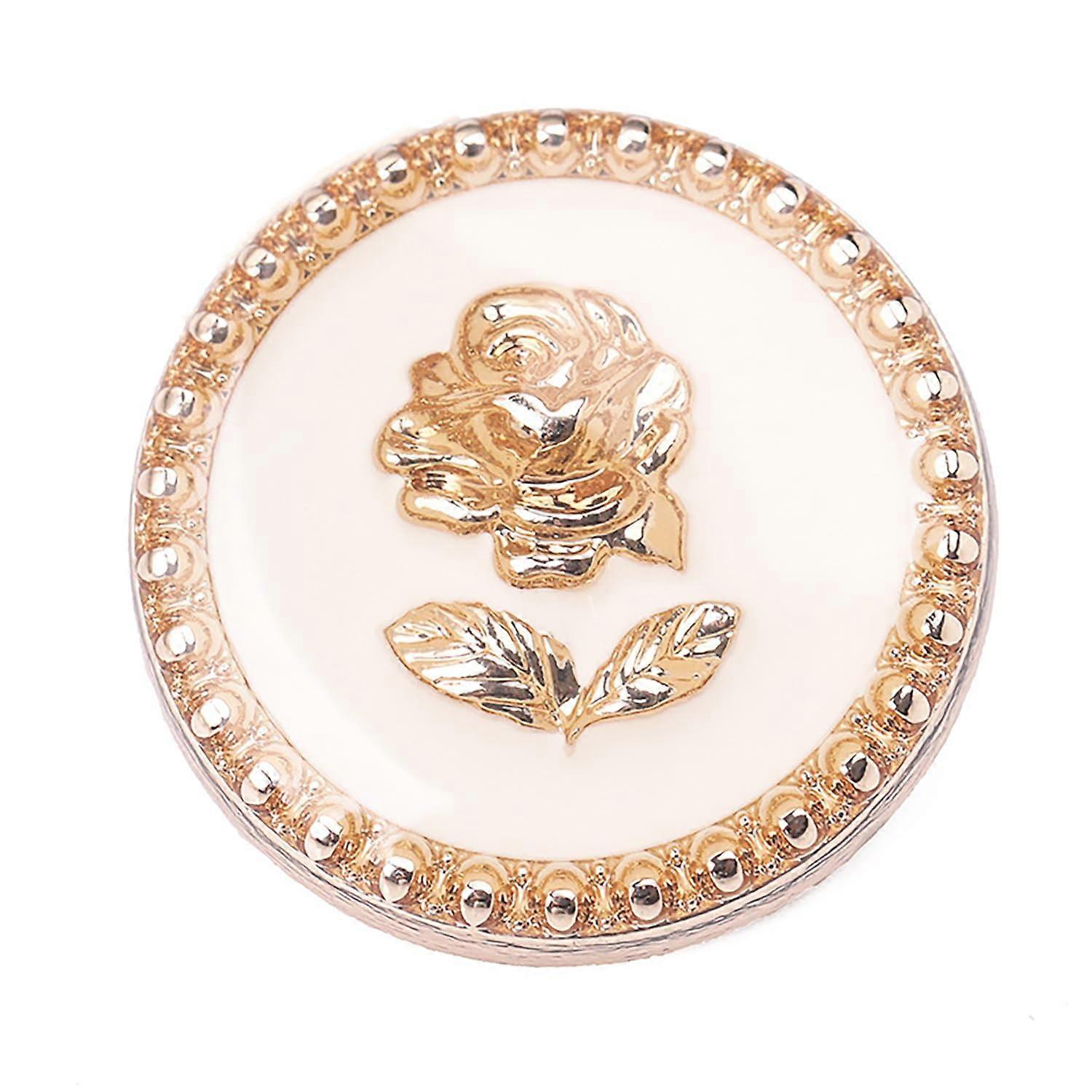 Rose Flower Pattern Buttons Vintage Round Gold Metal 23mm White Gold Finish 5 Pieces For Clothes Coats Decoration
