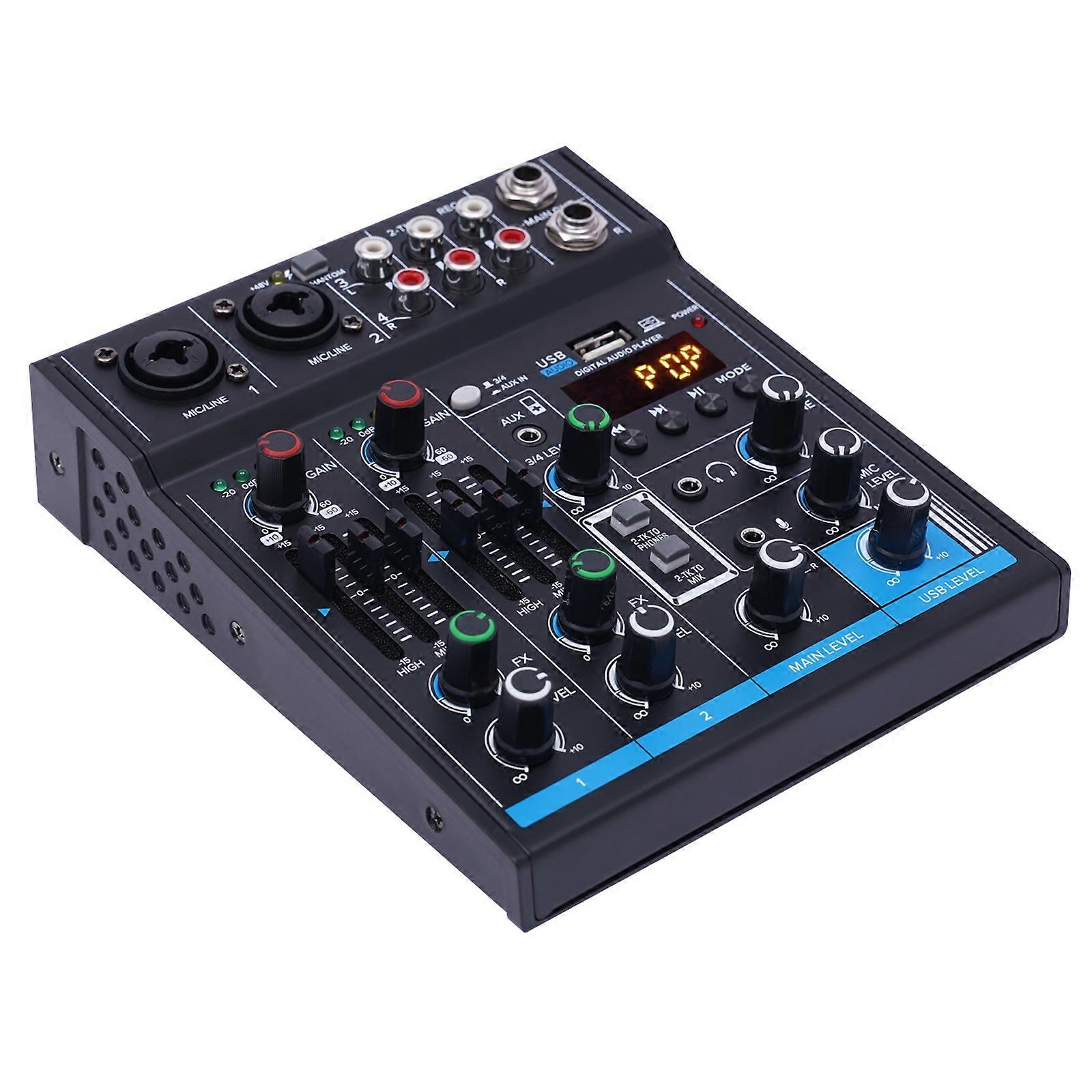 Mixeur audio professionnel 4 canaux, son en direct, console de mixage Bluetooth, système de table de mixage avec réverbération