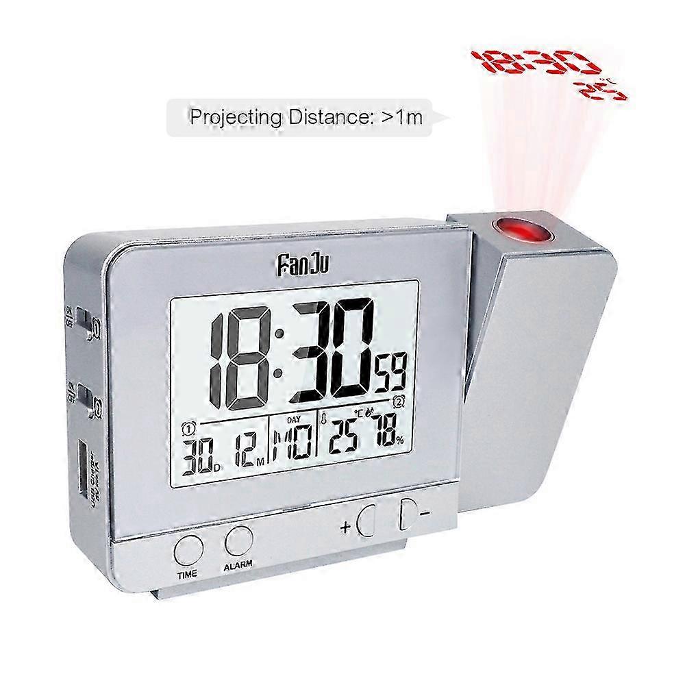 FanJu Rotatable Projection Alarm Clock 3" LCD Dual Alarm USB 25-26