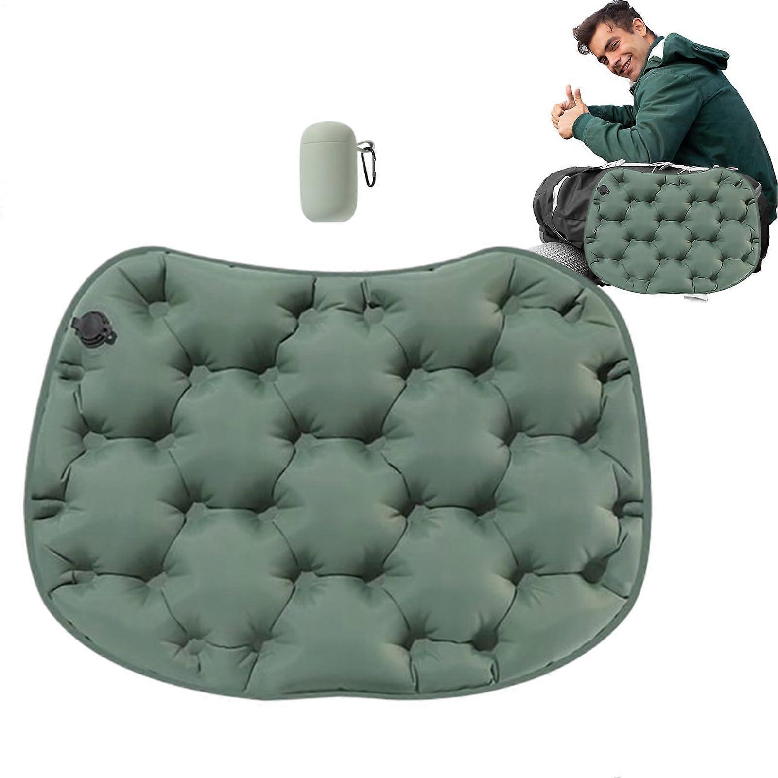 Inflatable Seat Cushion For Airplane With Storage Case Folding Bleacher Sitting Pad Portable Olive Green