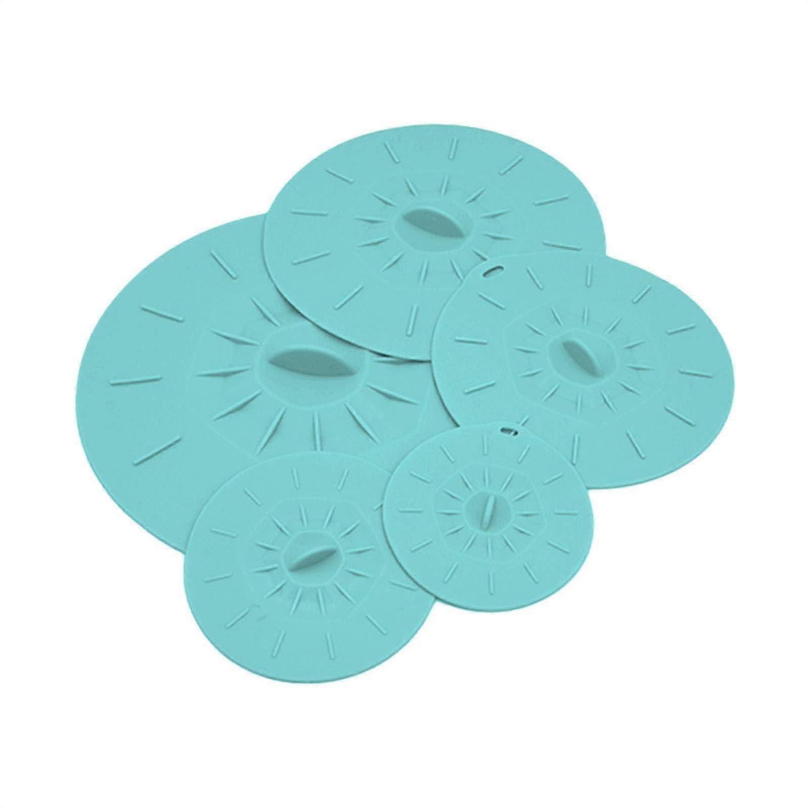 Silicone Food Storage Lids 5Pack, HeatResistant Suction Lids, Microwave Splash Guard, Standard Size, Reusable, Green