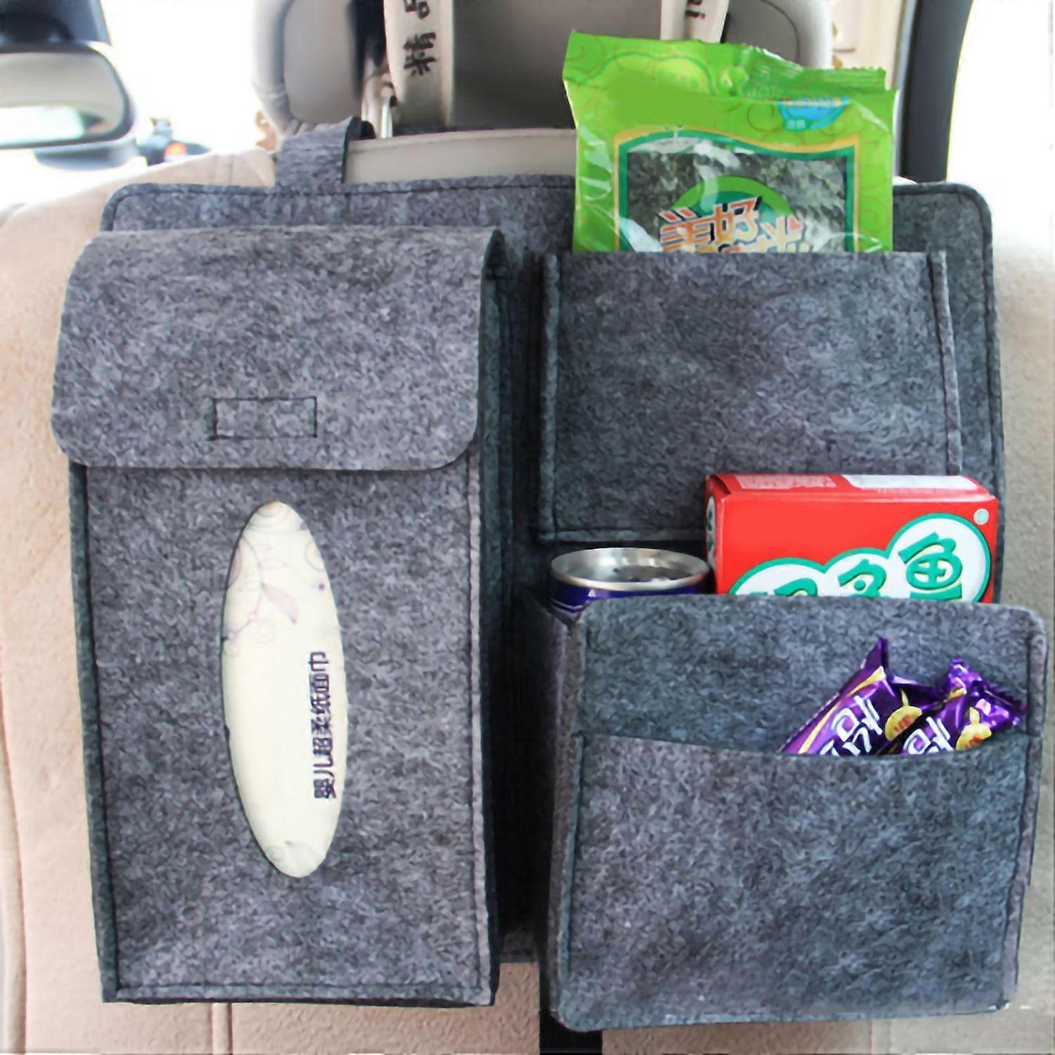 Car Rear Seat Hanging Bag Multifunction Storage Organizer Hook and Loop Fasteners Large Capacity Dar