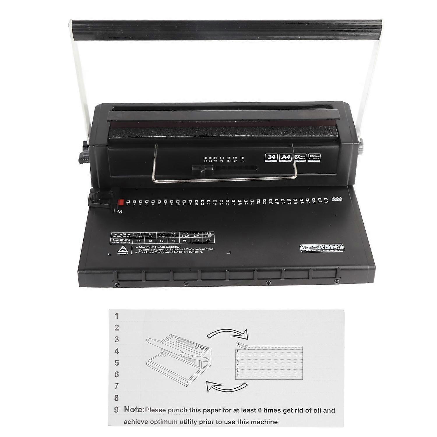 Binding Machine Spiral Coil Wire Binder 34 Square Holes Punching 12 Sheets 80g Bind 120 Sheets for A