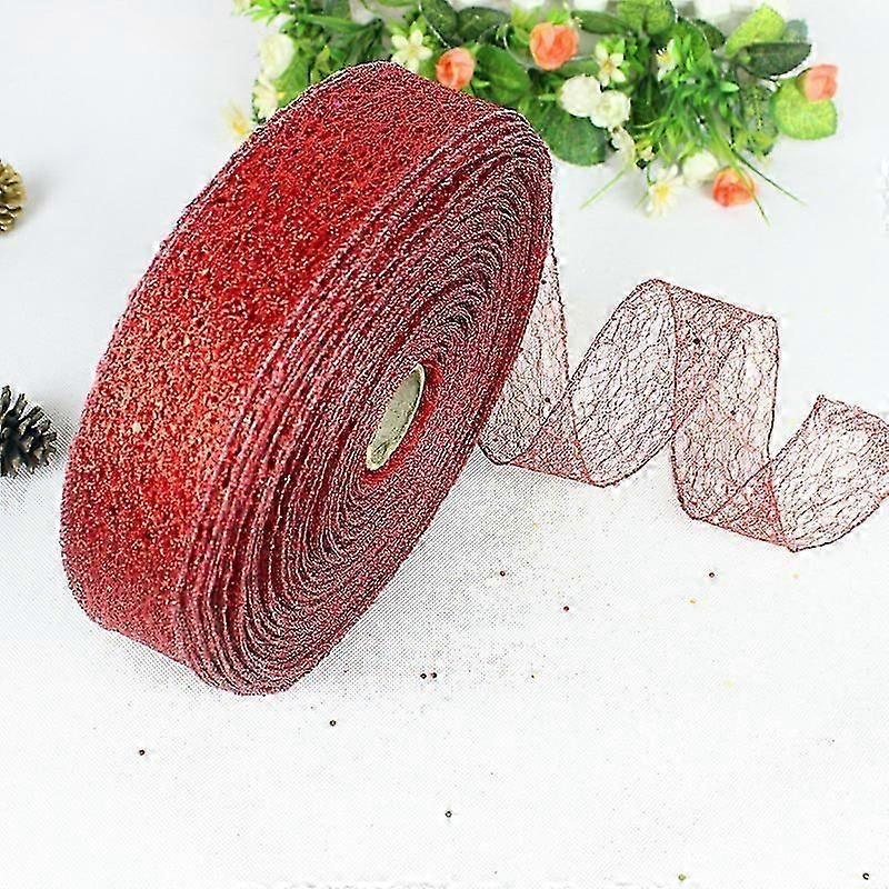 2m Christmas Ribbon Mesh Edge with Glitter for Indoor Home and Tree Decoration