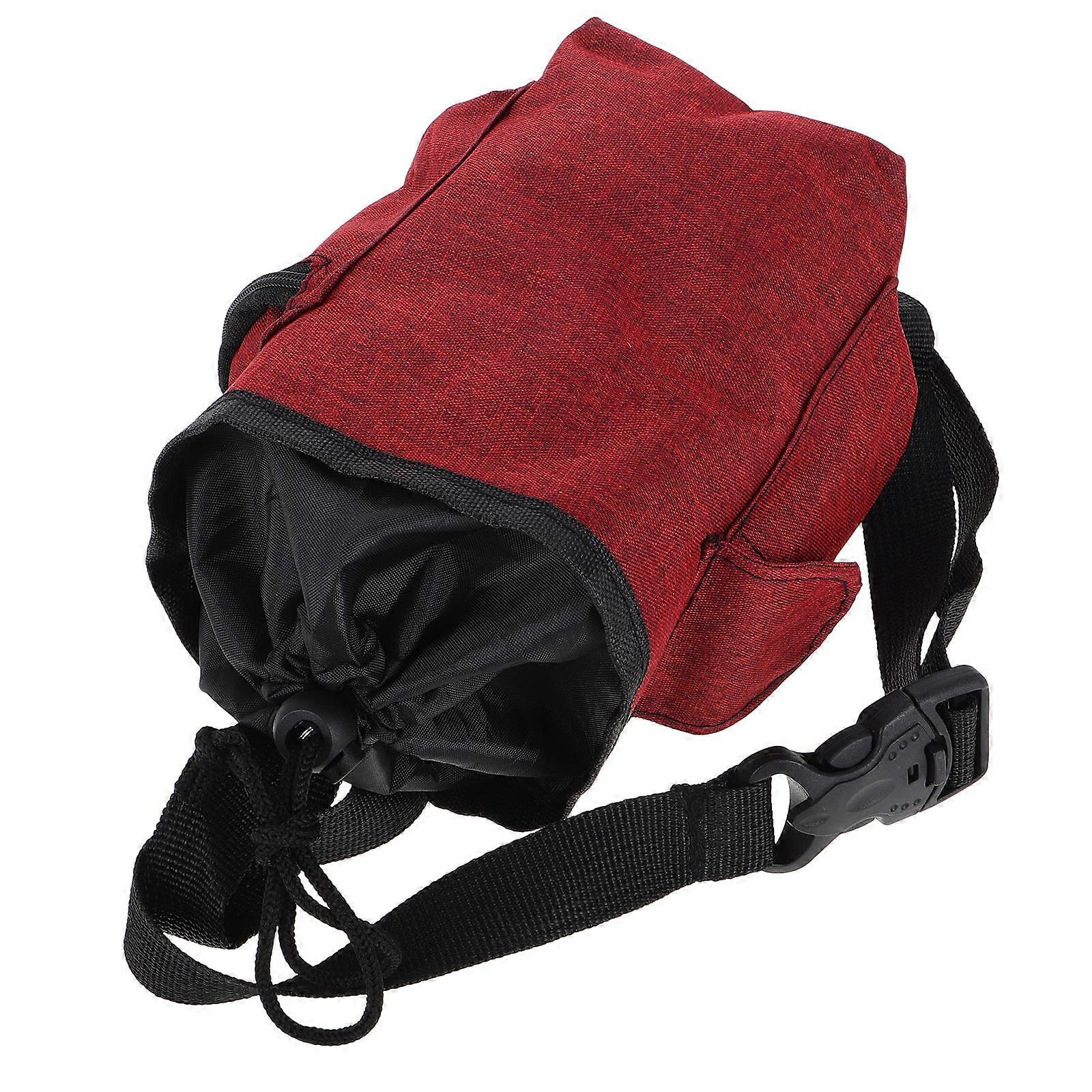Large Red Chalk Bag for Bouldering with Adjustable Closure and Storage