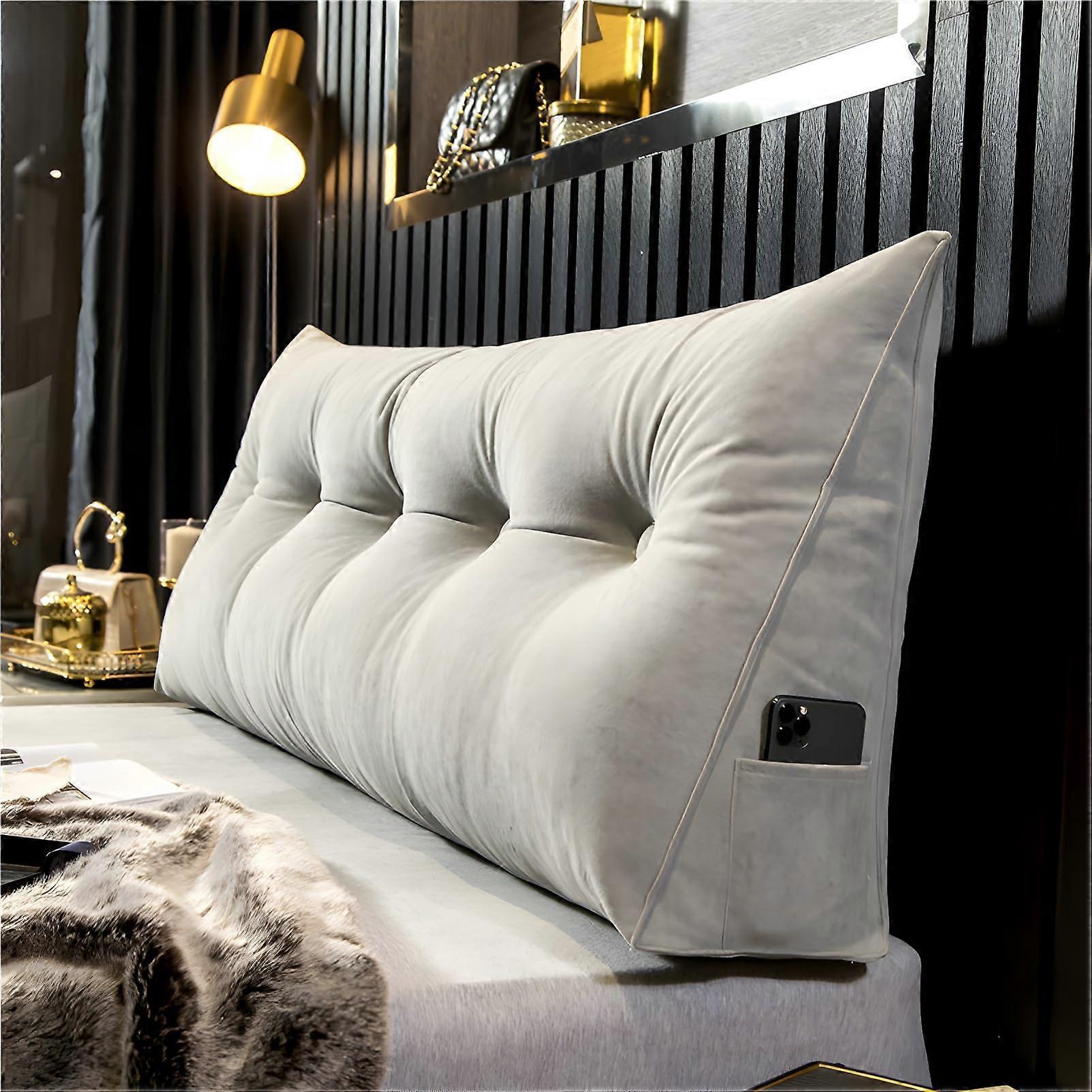 Lumbar Support Wedge Pillow with Backrest for Reading or TV in Bed, Light Grey 100x50x20cm