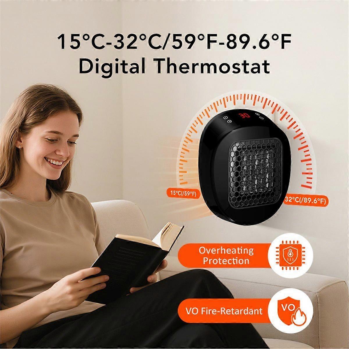 600W Portable Electric Space Heater Thermostat LED Display Remote Control Ceramic Heater for Office