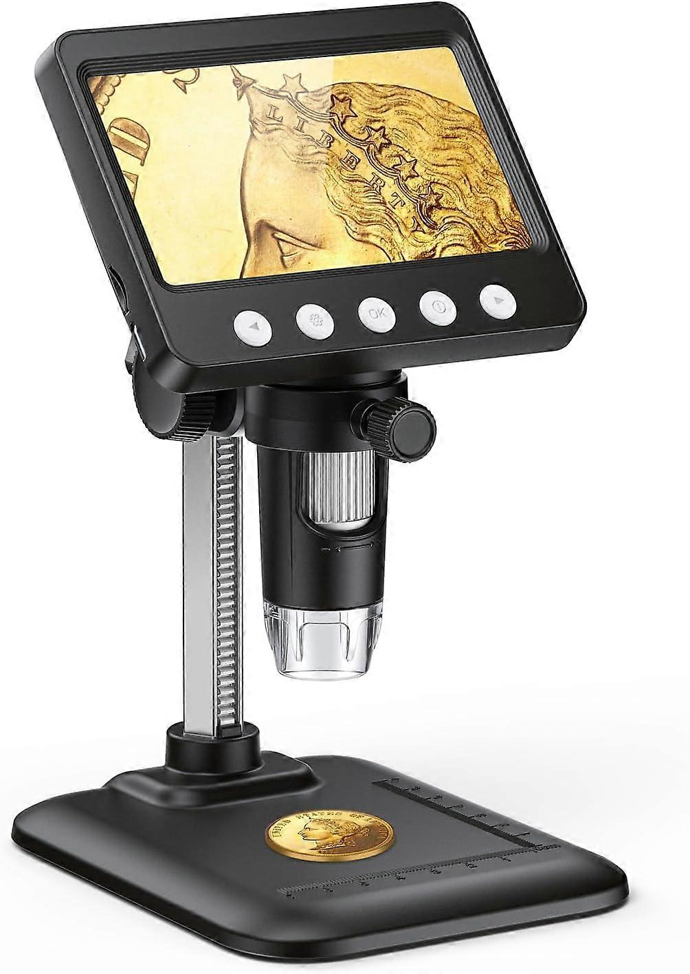 4.3 Inch Digital Microscope, 50X-1000X Resolution, USB Microscope with 8 Adjustable LEDs, Microscope for Adults / Children (376)  Black-376