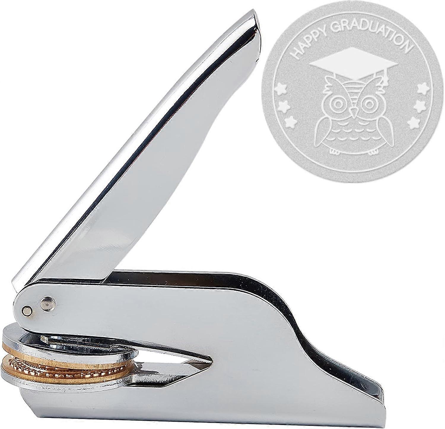 Hand-Held Embosser Stamp Compatible with Library of Embosser, Graduation Hat Owl Design for Envelopes, Letters, Invitations, Anti-Counterfeiting