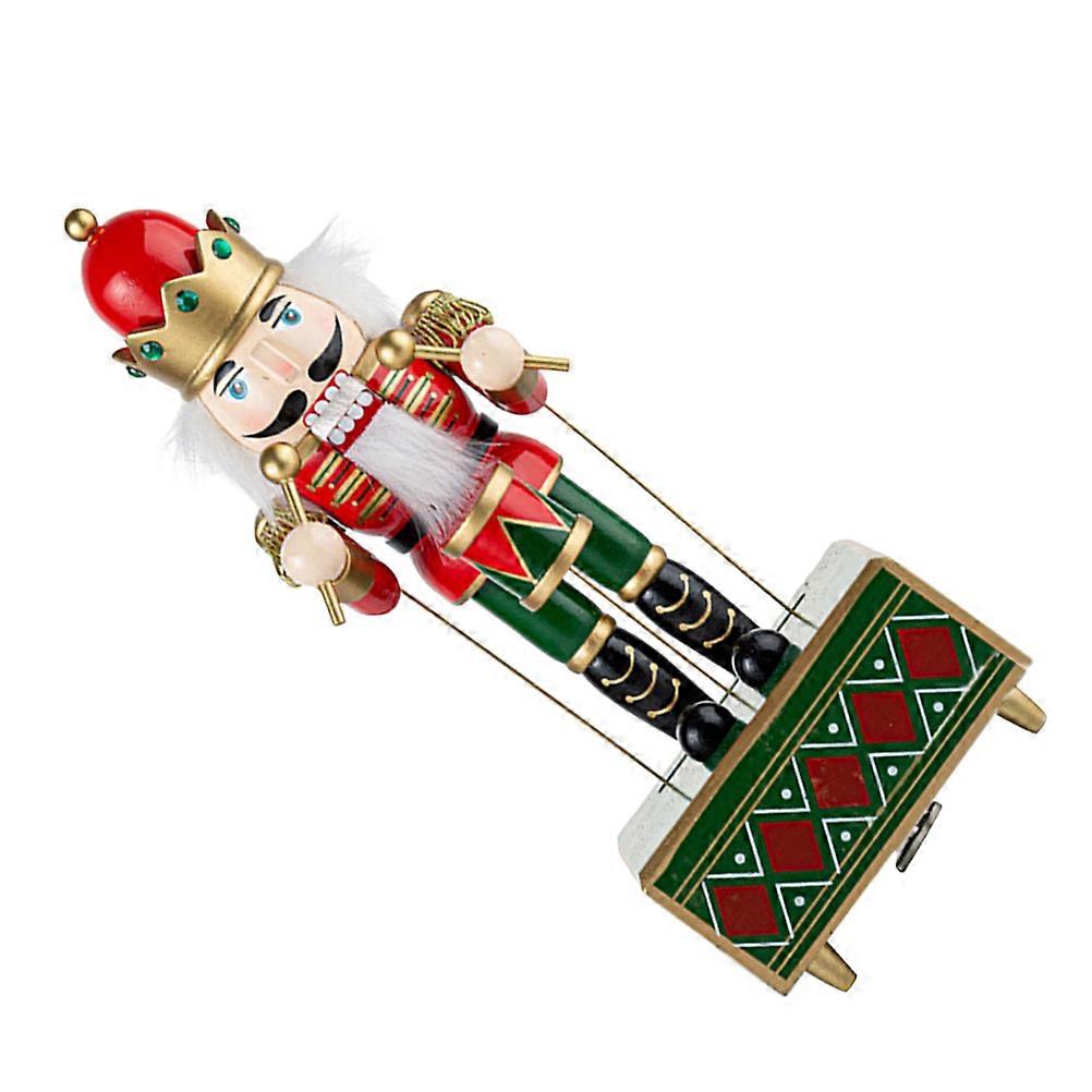 Classic Nutcracker Music Box for Xmas Decor with Red Wood