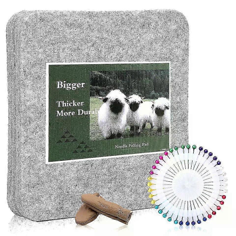 IMZAY 1Pc Natural Felting Wool Mat or Needle Felting Set with Felting Pad Straight Pins Finger Cot for Making Felting Crafts