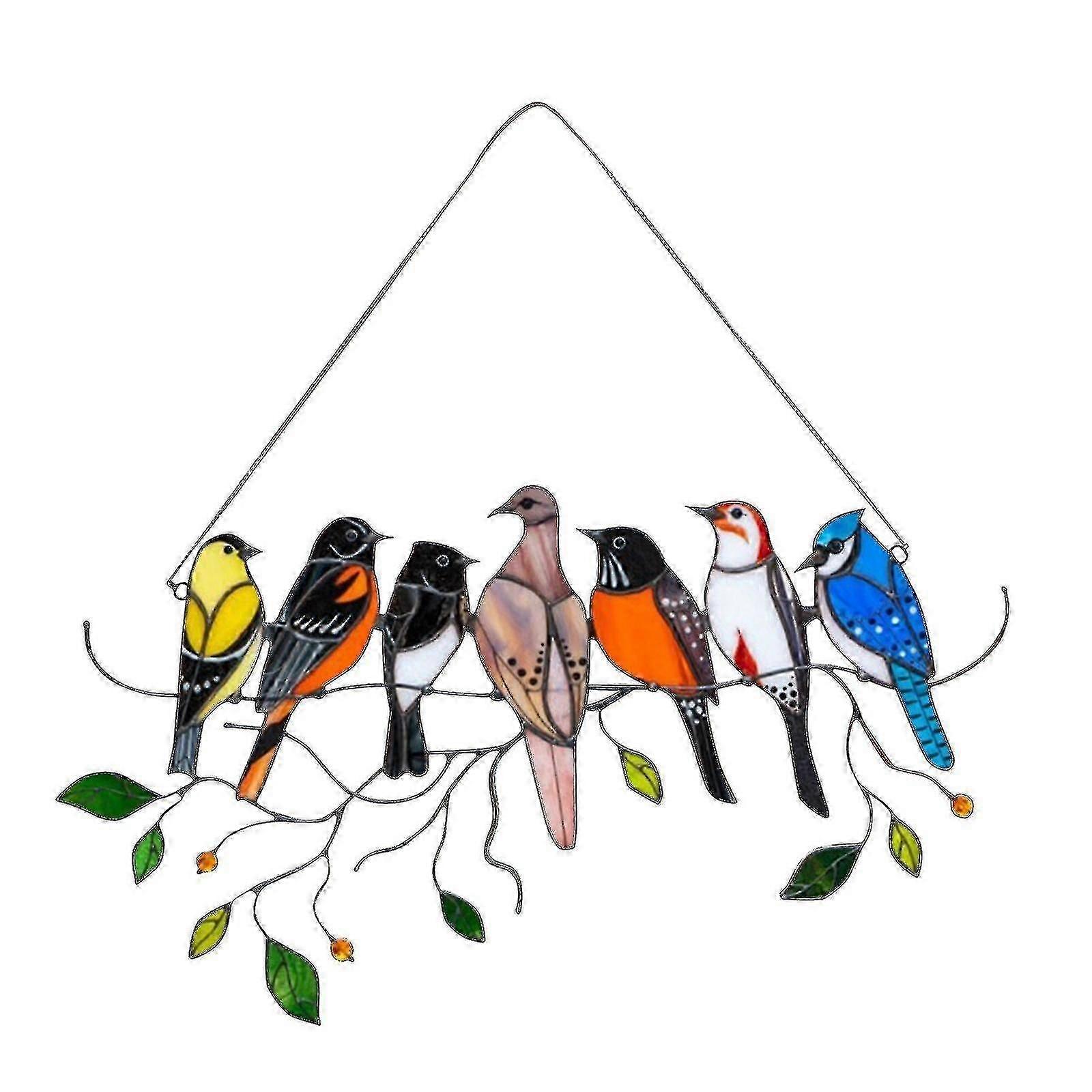 Multi-color Bird On Wire High-color Glass Window Panel, Bird Series Decoration