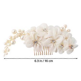 Mode parel Rhinestone bruiloft Hair Clip Pin kam blad bloem vrouwen haar sieraden (wit, de kleur van gevlochten lijn voor willekeurig)
