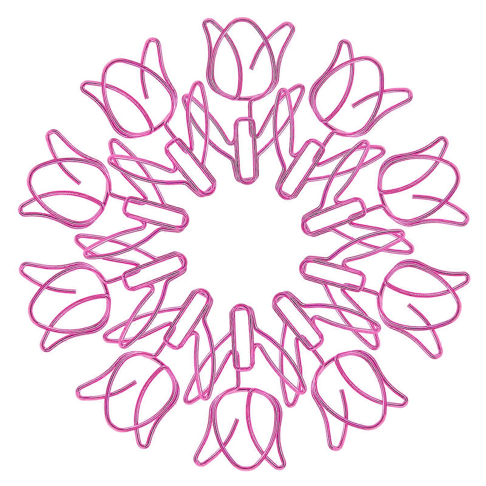 Cute Pink Tulip Shaped Paperclips for Document Organizing 20Pcs