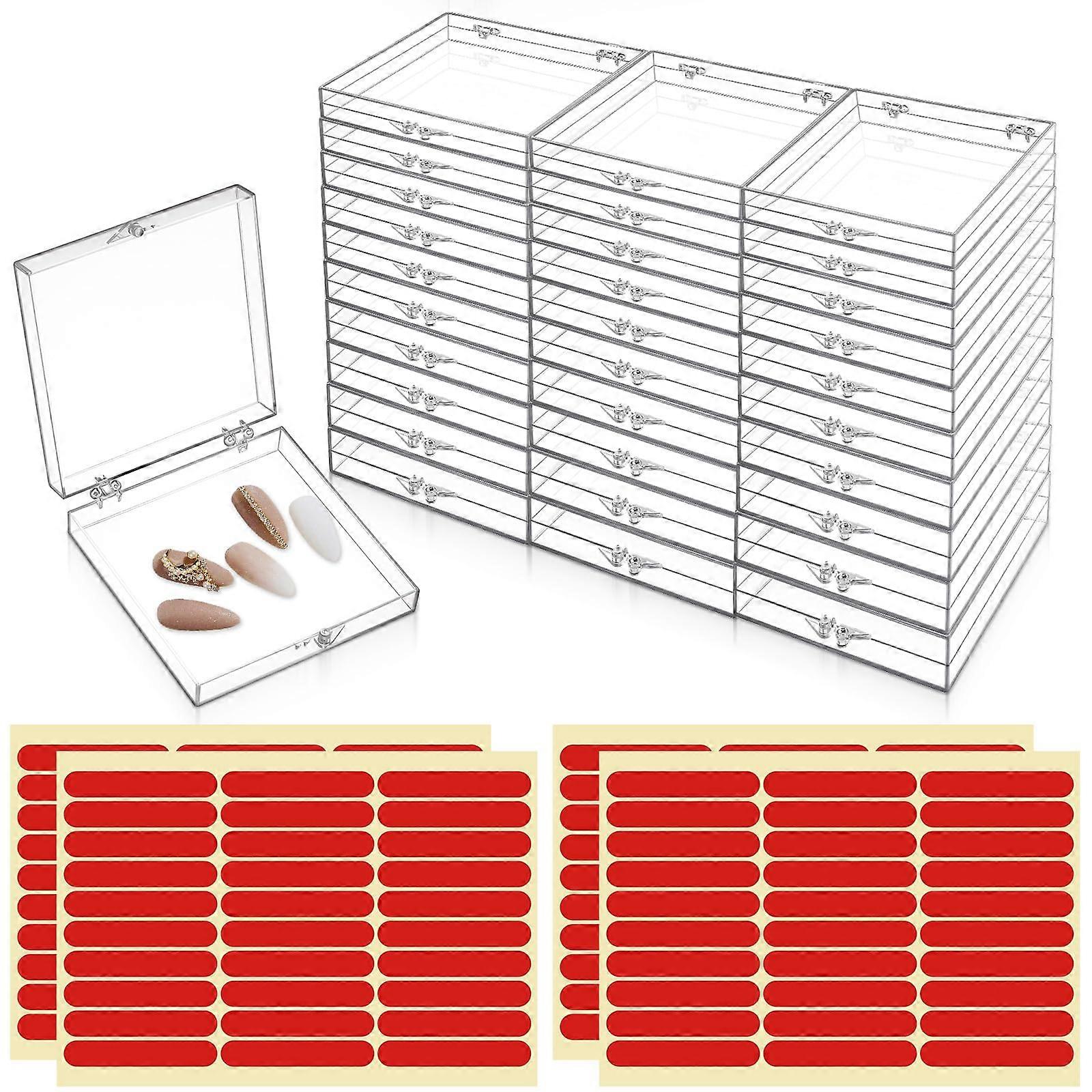 30 Pcs Press On Nail Boxes with Adhesive Tape, Transparent Dustproof Nail Storage Case for Salon