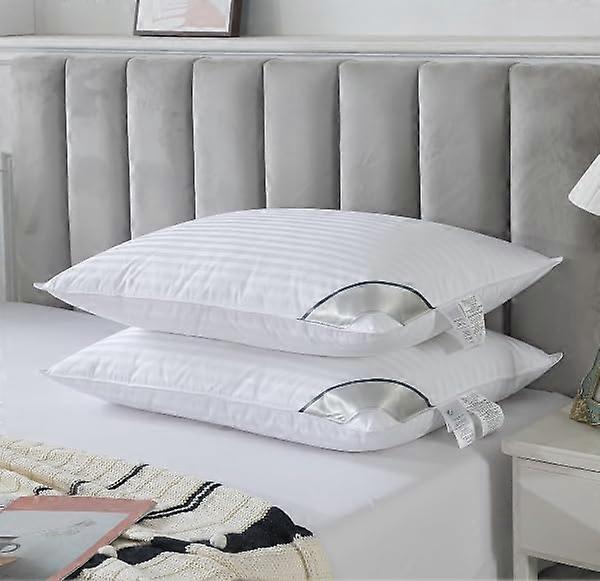 Queen Size Goose Feather Down Pillows Set of 2, Soft Fluffy Comfort with Breathable Cotton Shell