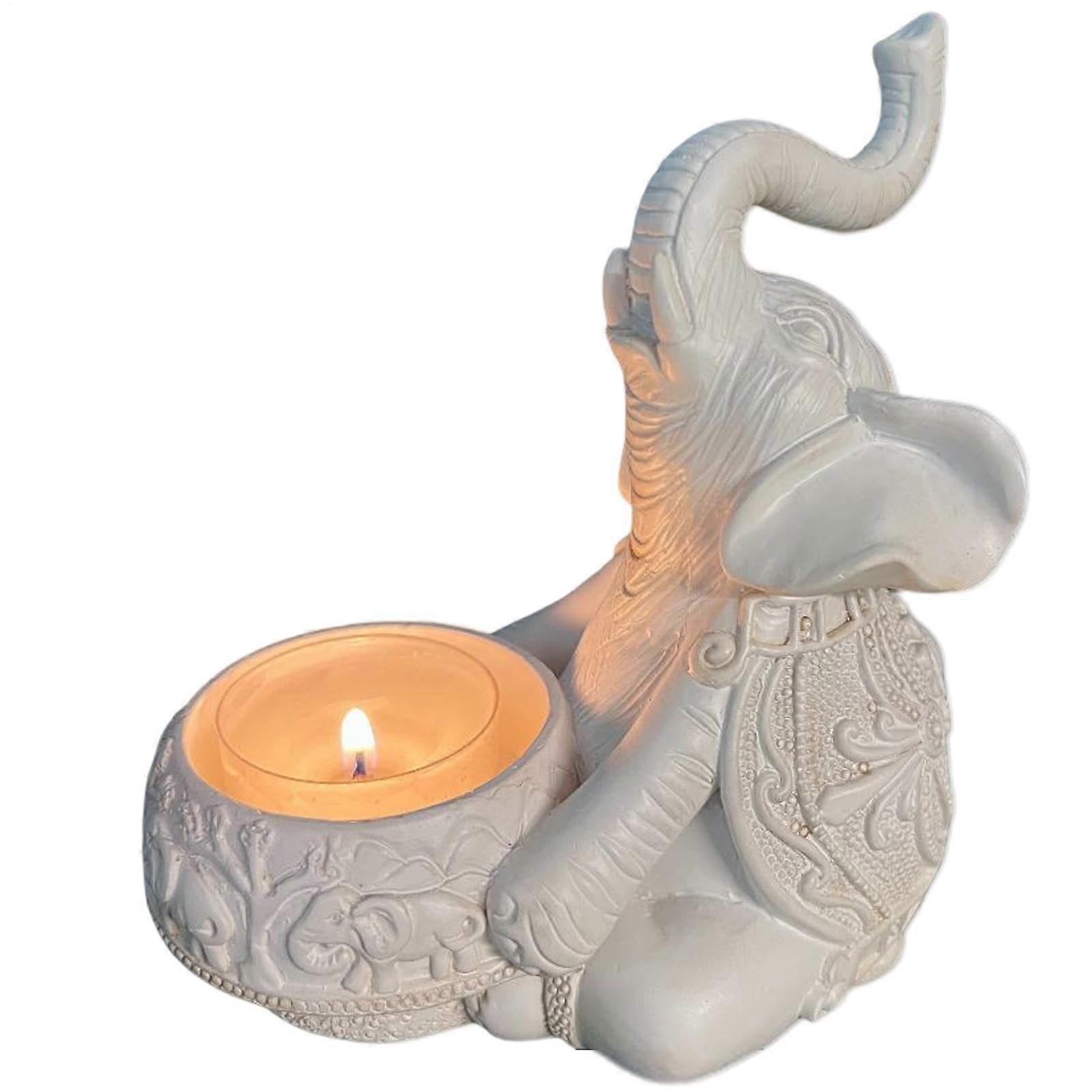 Elephant Candle Holder with Artistic Relief Patterns, Good Luck Symbol Ceramic for Home Decor