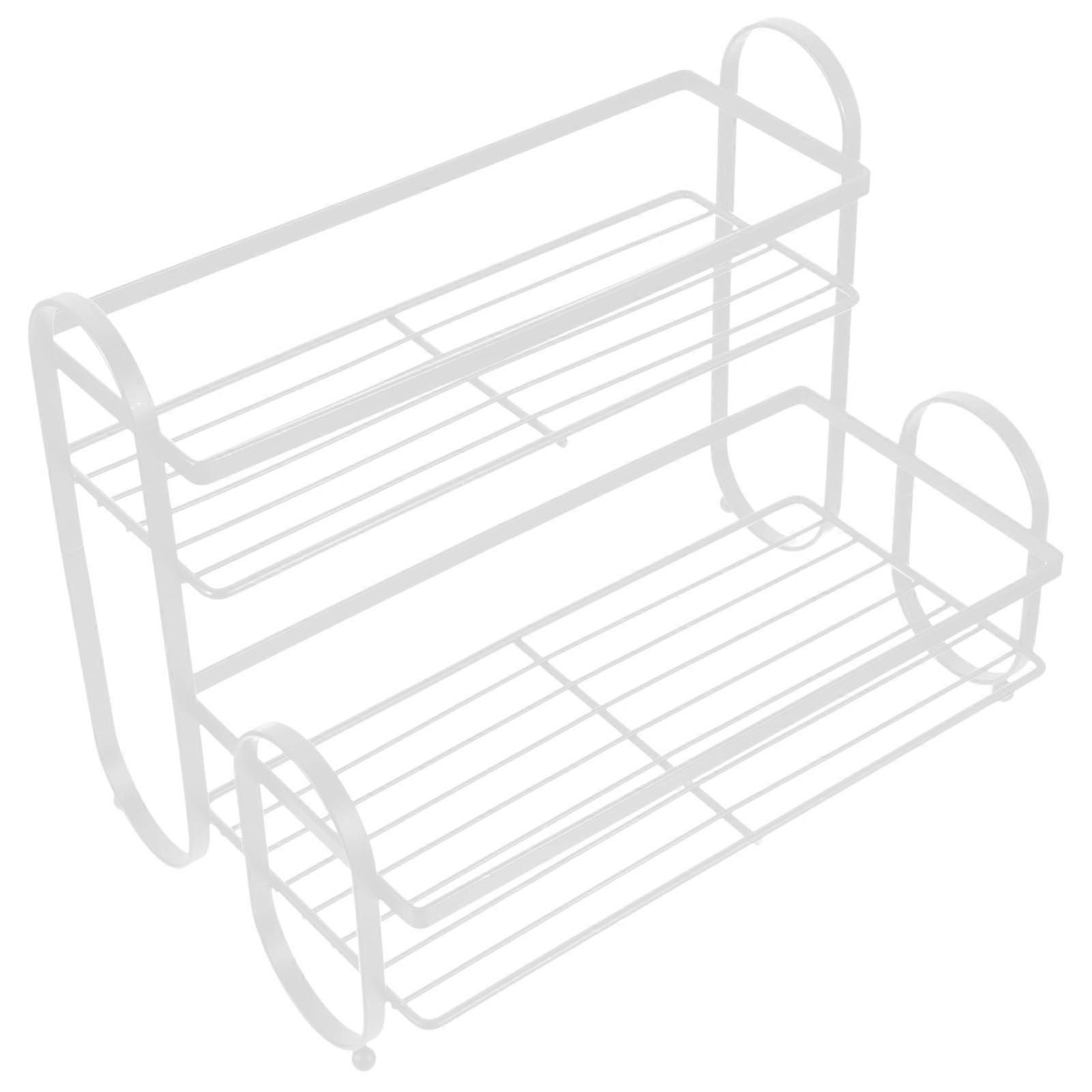 Double Layer Spice Rack Kitchen Organizer White Iron Shelf for Countertop Cabinet and Pantry