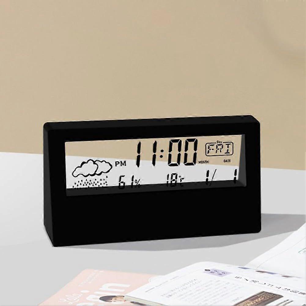Temperature and Humidity Meter Clock, Creative Luminous Weather Clock, Small Transparent Black Alarm Clock
