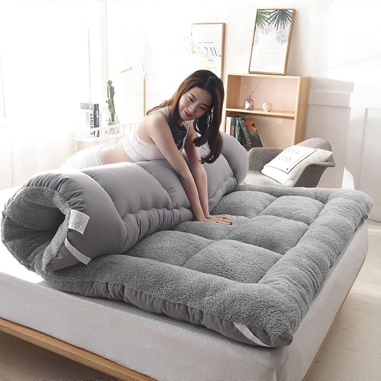 Japanese Futon Floor Mattress for Adults, Cashmere Plush Topper, Ergonomic Spine Support 150x200cm