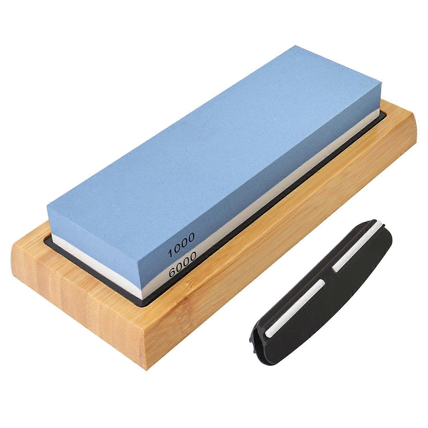 Whetstone Knife Sharpener 1000 6000 Grit Dual Grit Sharpening Stone with Bamboo Base and Angle Guide