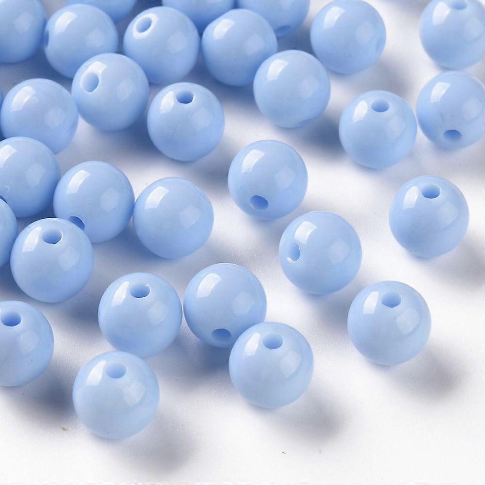 Opaque Acrylic Beads Round Light Sky Blue 10x9mm Hole: 2mm
