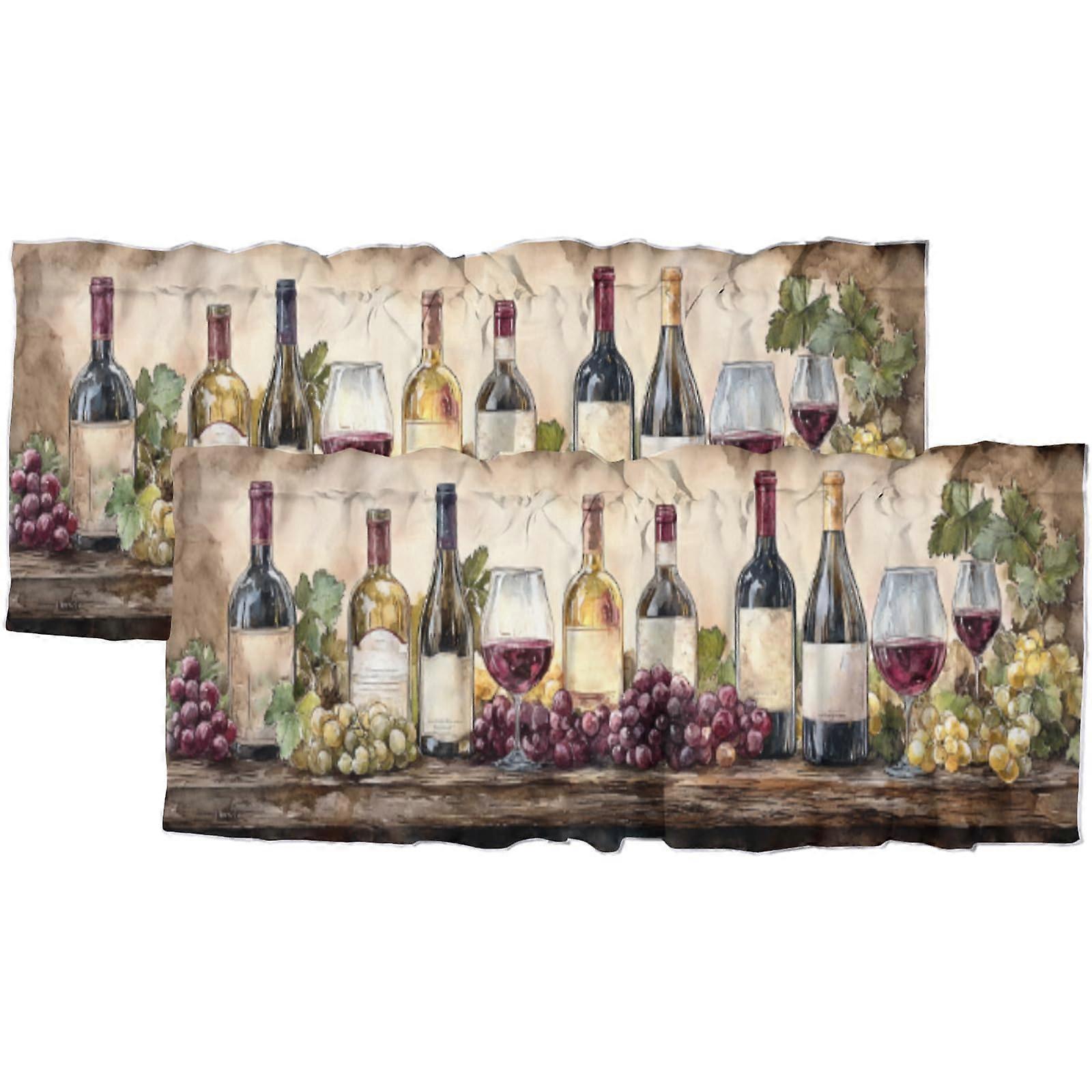 Rustic Red Wine Window Valance Set, Rod Pocket Kitchen Curtains 54x18 Inch, 2 Piece Microfiber