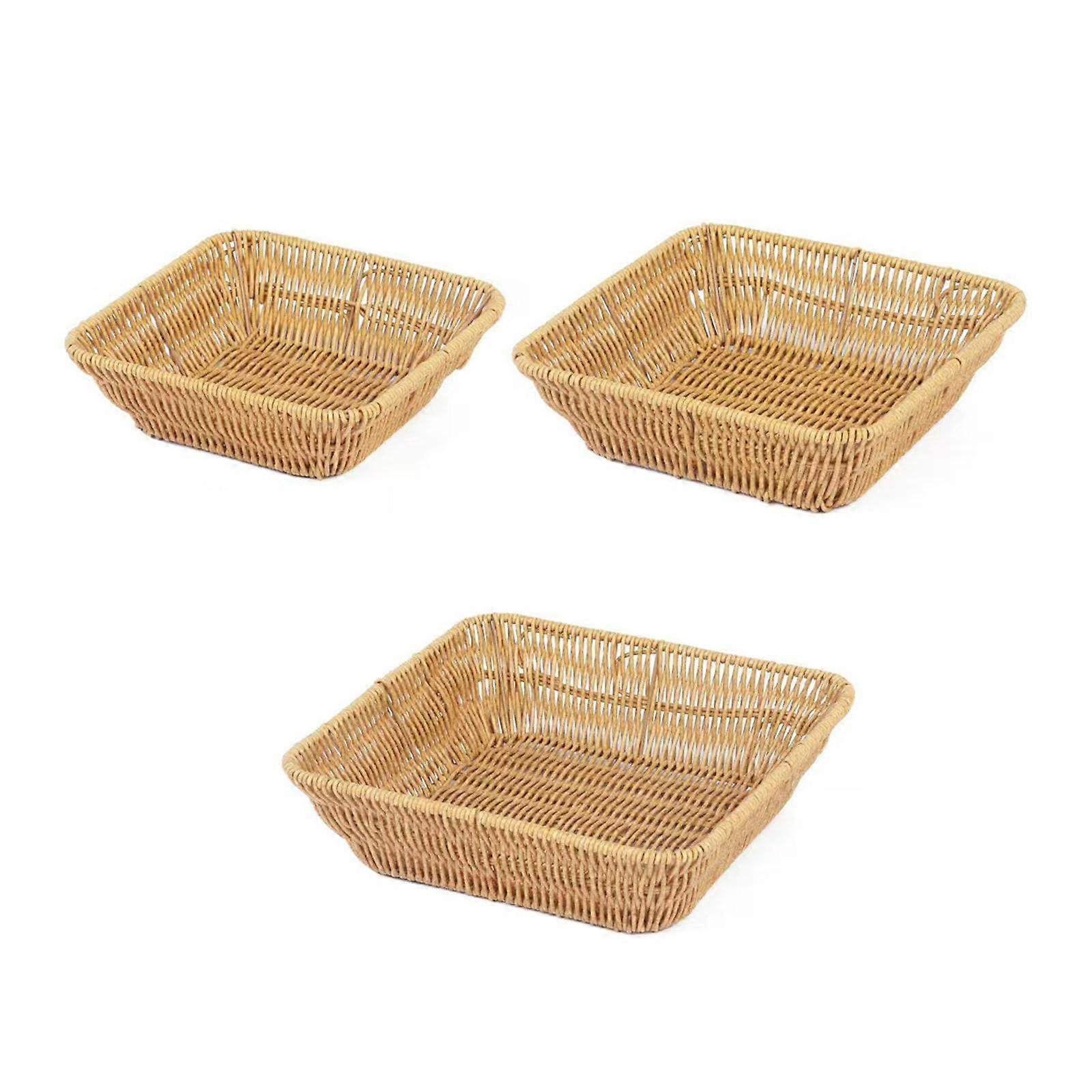 3pcs Wicker Storage Basket Set, Artificial Rattan Snack Organizer for Kitchen and Tabletop Display