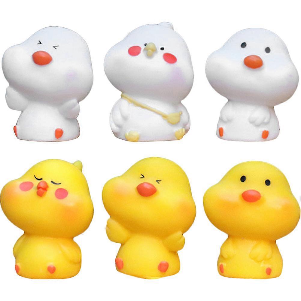 Mini Ornaments Chicken Model for Playing 6Pcs Adorable Cartoon Micro Decor