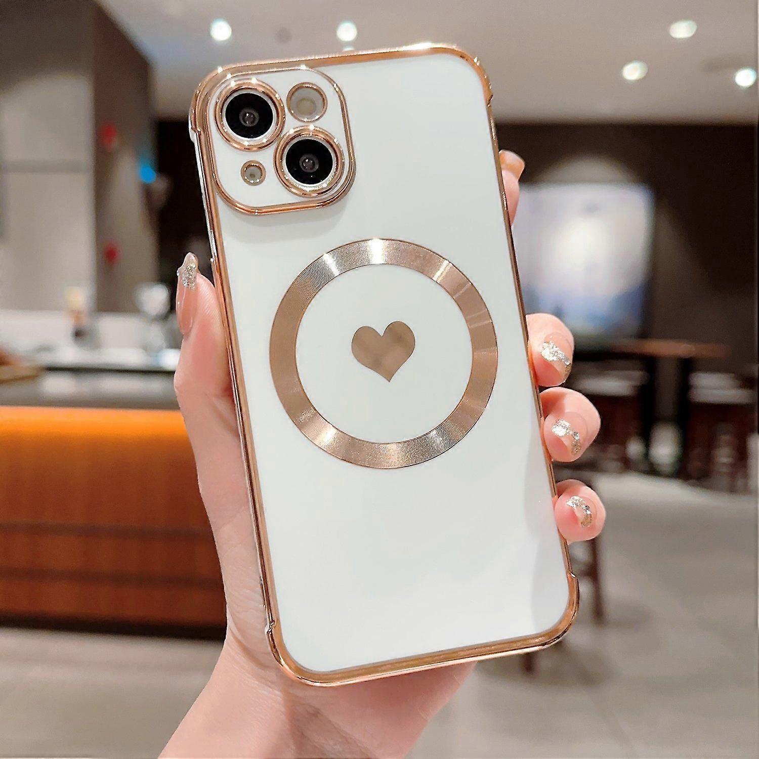 For iPhone 14 Case Compatible with MagSafe Heart Pattern TPU Phone Cover
