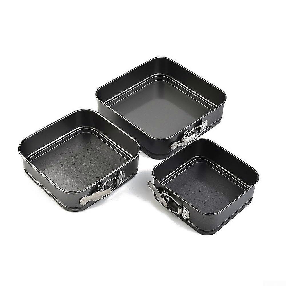 3Pcs Springform Cake Pan Set, Leakproof Nonstick Square Baking Trays with Removable Loose Base