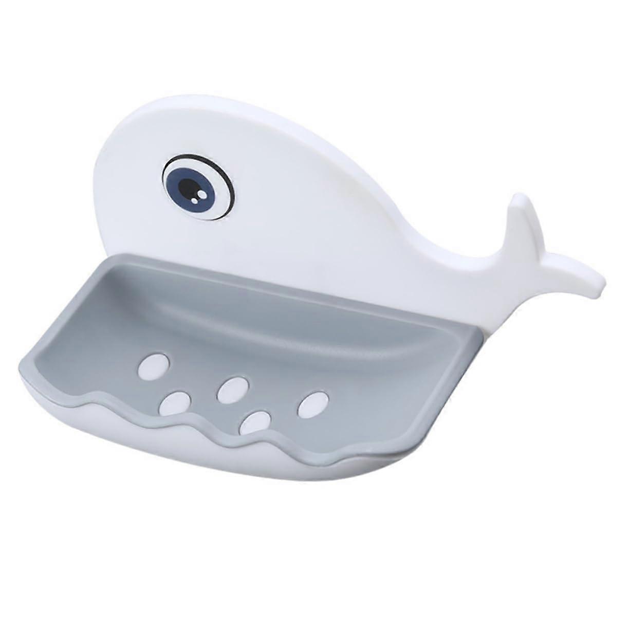 Whale Shaped Wall Mounted Soap Holder with Quick Drainage, Adhesive Bathroom and Kitchen Use, White