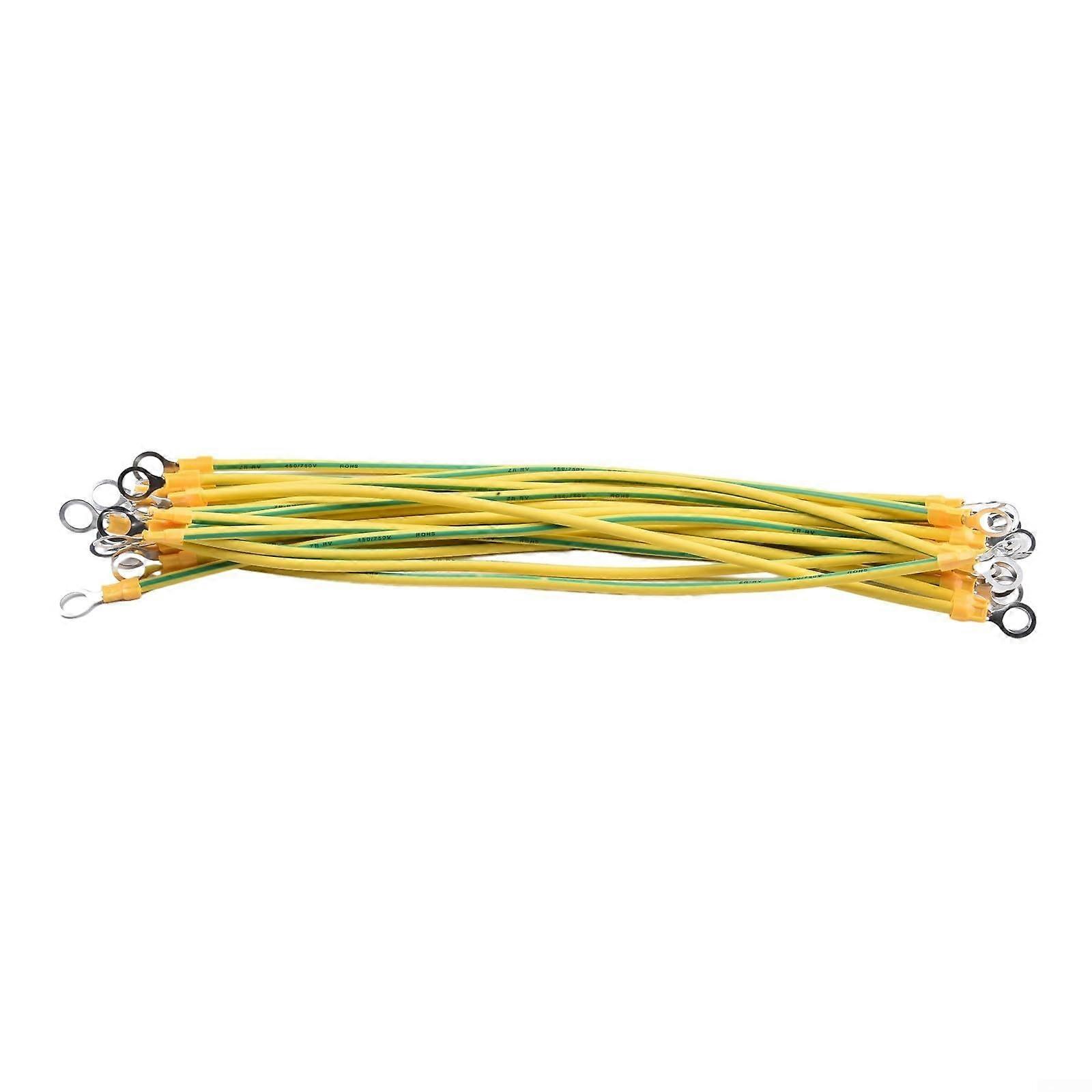 20PCS 4mm² Solar Panel Grounding Wire with Terminals, 30cm Yellow Green Copper PV Cable
