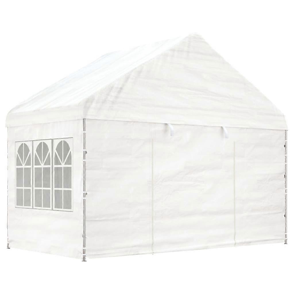 vidaXL Prieel met dak 4,08x2,23x3,22 m polyetheen wit