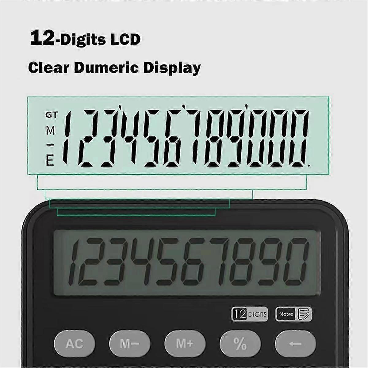 Basic Calculator 12-Digit Display Desk Calculator with Writing Tablet