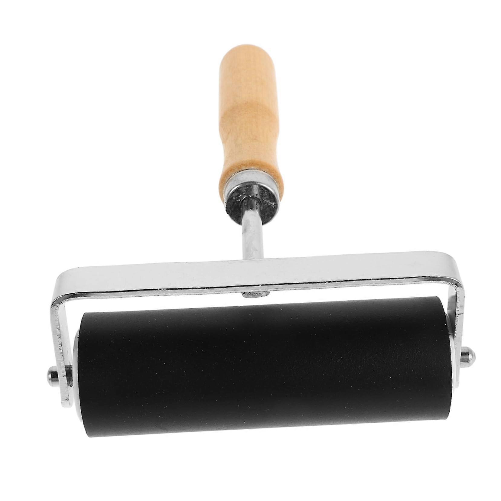10cm Rubber Printmaking Roller with Ergonomic Wooden Handle for Precise Ink Application and DIY Crafts