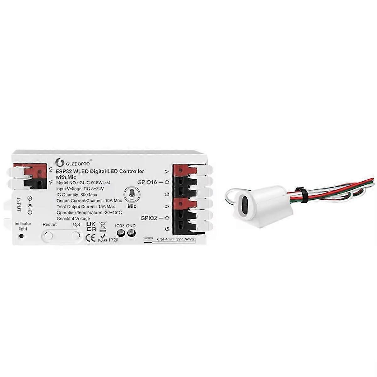 WLED LED Controller Microphone Music RGB IC Strip Light Control Dynamic Push IR Switch Sensor Gest