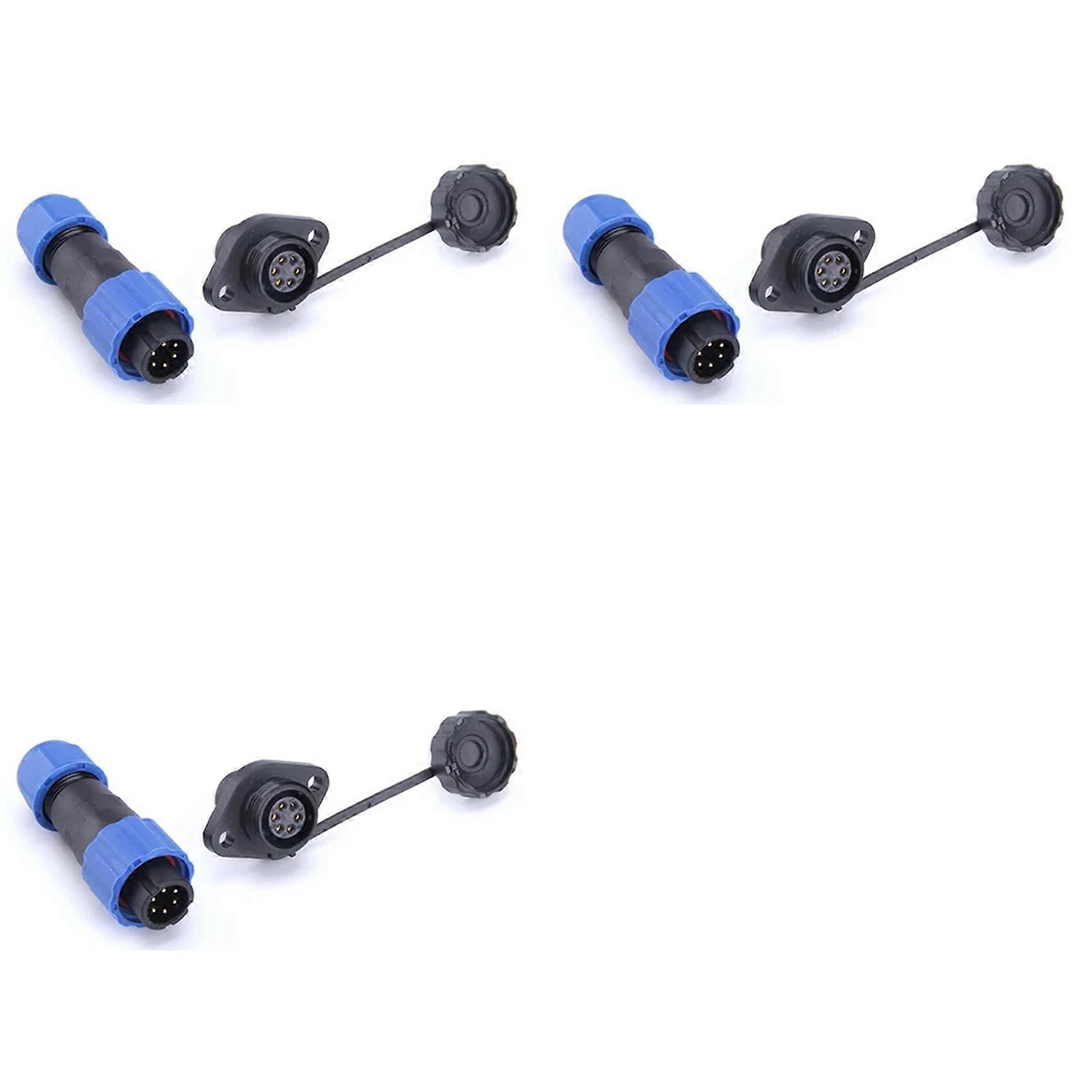 3X SP13 Waterproof Connector IP68 6 Pin Cable Connectors Male/Female Plug and Socket Nut/Flange/Docking