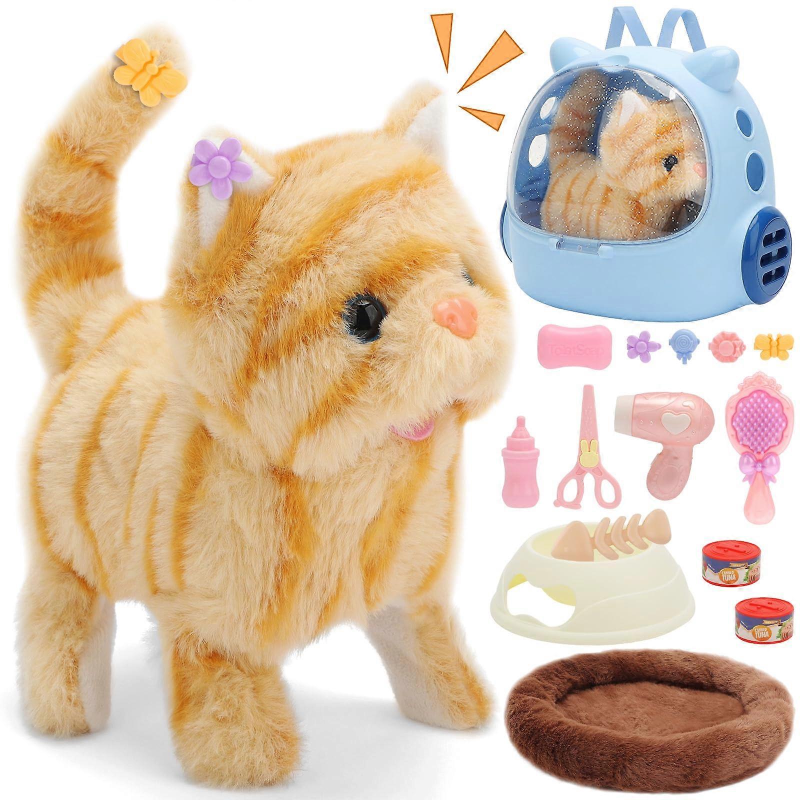 Interactive Plush Cat Toy with Remote Control, Walking and Barking, Blue Soft Plush for Kids