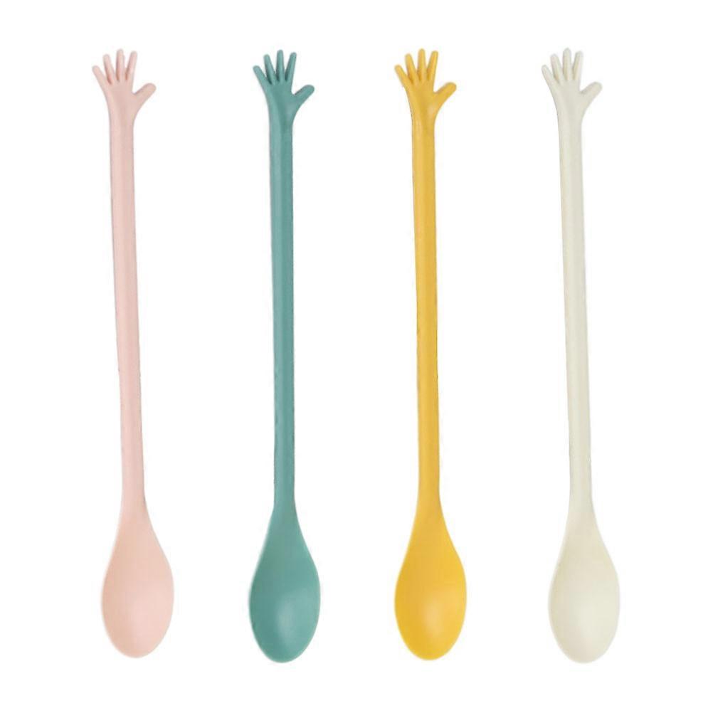 Coffee Spoons Palm Shaped for Dessert 4Pcs Spoons in Assorted Colors