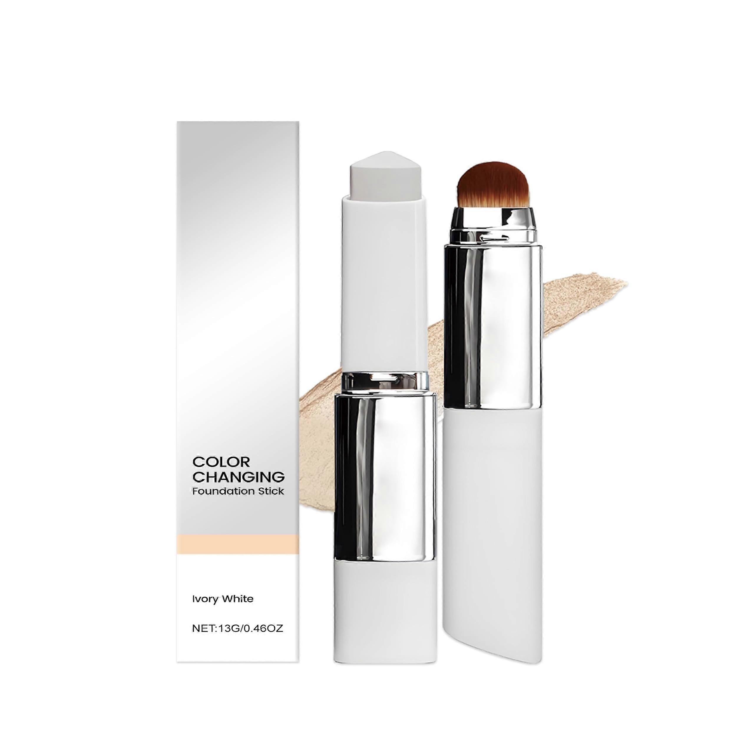Color Changing Foundation Stick with Brush, Korean Formula, MediumFull Coverage, Ivory White