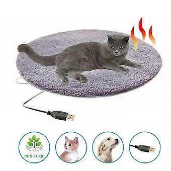 Rundes Plüsch-Heizkissen für Katzen, 40 x 40 x 3 cm, USB-aufladbar, konstante Temperatur, geeignet für Katzen und kleine Hunde, Grau