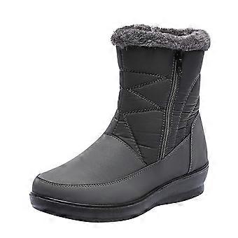 Dames winterlaarzen met warme bontvoering, zijrits, lichtgewicht, antislip, verdikte platte zool voor koud weer, grijs, maat 35