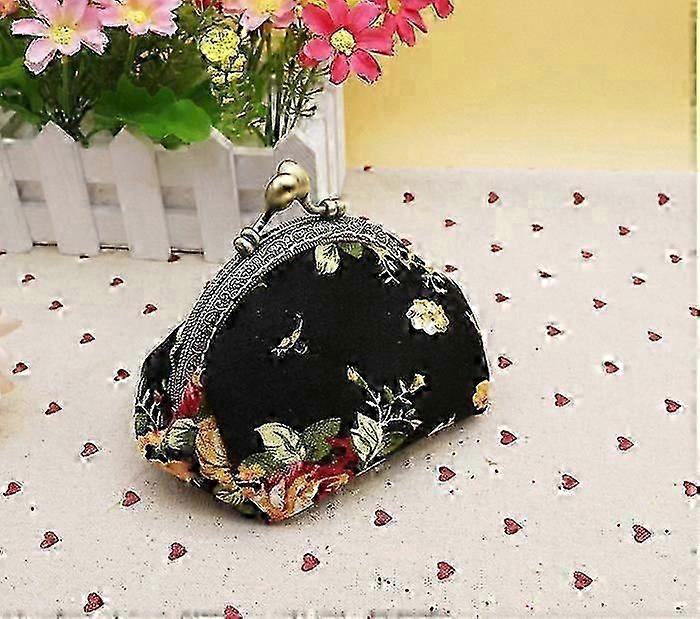 Compact Retro Flower Pattern Wallet in Black
