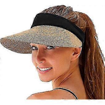Sombrero de paja con visera, compatible con visera de verano de ala ancha para mujer, visera anti-UV para exteriores, gorro de verano, sombrero para viajes, ciclismo y playa.