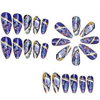 Glazed Amber Almond Press On Nails with Black Heart and Gold Line Design for Women