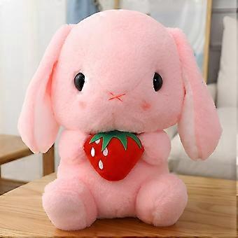 Soft Toy - Sitting Lop Eared Rabbit, Easter White Rabbit Stuffed Bunny Animal with Carrot Soft Lovely Realistic(Pink-Strawberry,8.6in/22cm),S