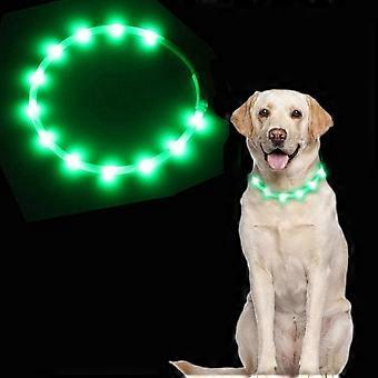 Light Up Dog Collar, USB Rechargeable Dog Collar, LED Adjustable Length Safety Dog Collar with 3 Flash Modes for Small Medium Large Dogs Cats (Green)